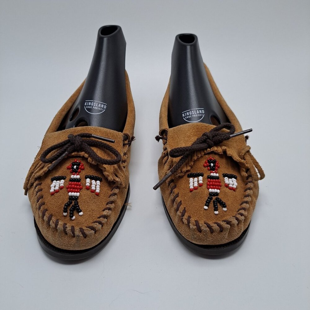 Minnetonka Womens Thunderbird Moccasin Flat Shoes Brown Lace Up Beaded 7